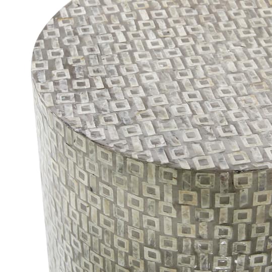 22" Mother of Pearl & Wood Round Accent Table